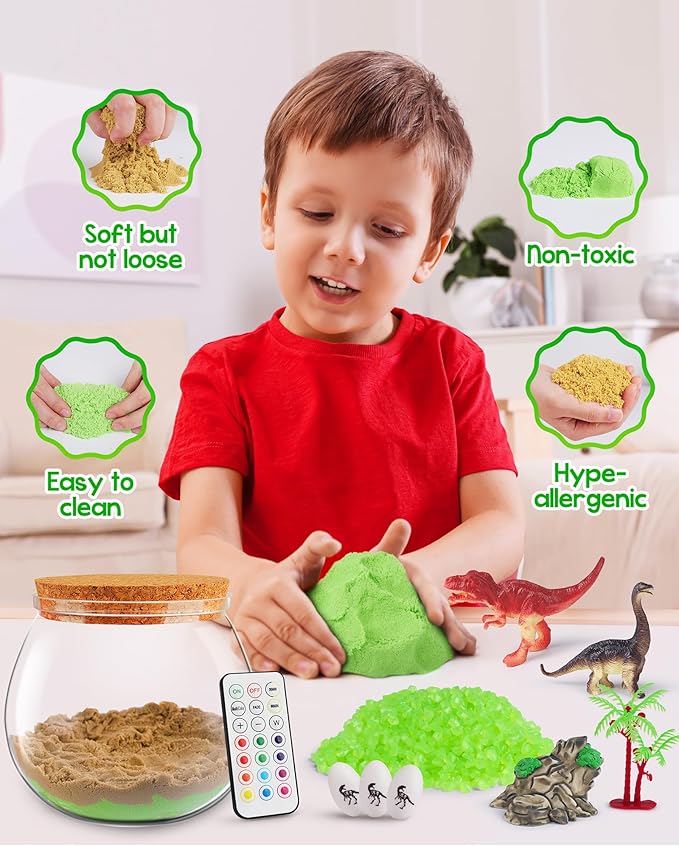 D-FantiX Dinosaur Toys Terrarium Kit for Kids, LED Dino Night Light, DIY Arts and Crafts Science Projects Kit, Birthday Gifts for Boys Age 3 4 5 6 7 8-12 Year Old