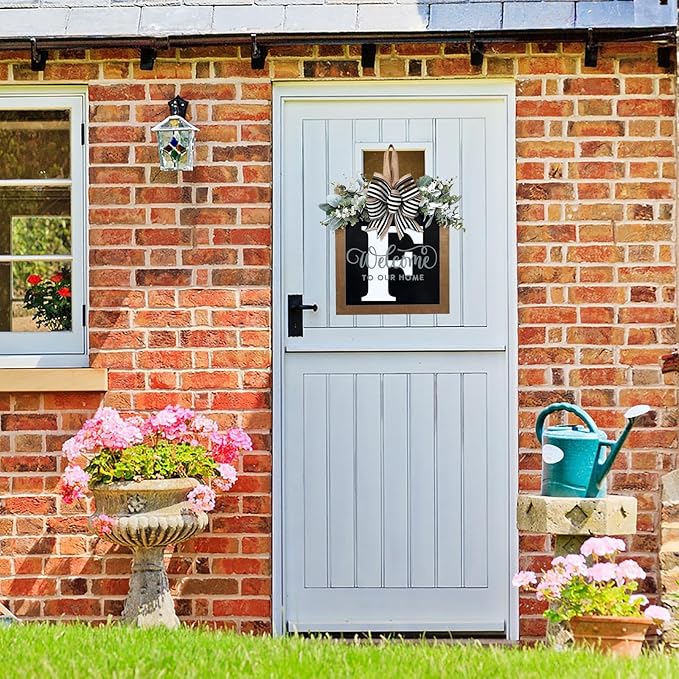 Last Name All Year Wreath, for Front Doors, Spring, Fall, 26 Last Name Letters All Year Round Wreaths, Suitable for Wedding Decorations, Home Porches, Farmhouses, Yards, Garden Decorations, Gifts (F)