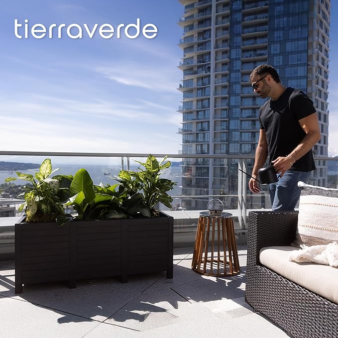 Tierra Verde 17-Inch x 48-Inch Raised Garden Trough Box with Tool-Free Connect System and Crafted from Recycled Materials, for Patios or Decks, Black