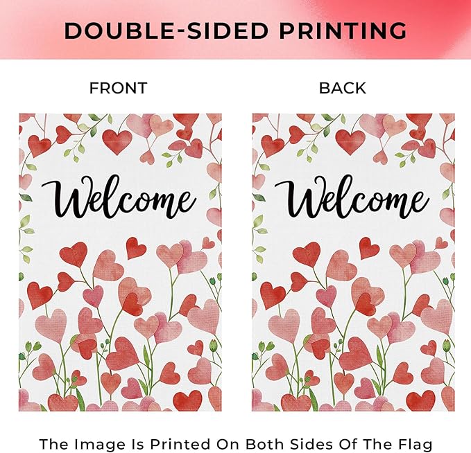 pretty_jessie Valentines Day Garden Flag 12x18 Inch Double Sided, Welcome Floral Love Hearts Burlap Yard Flag Anniversary Patio, Porch, Backyard Outdoor Decorations