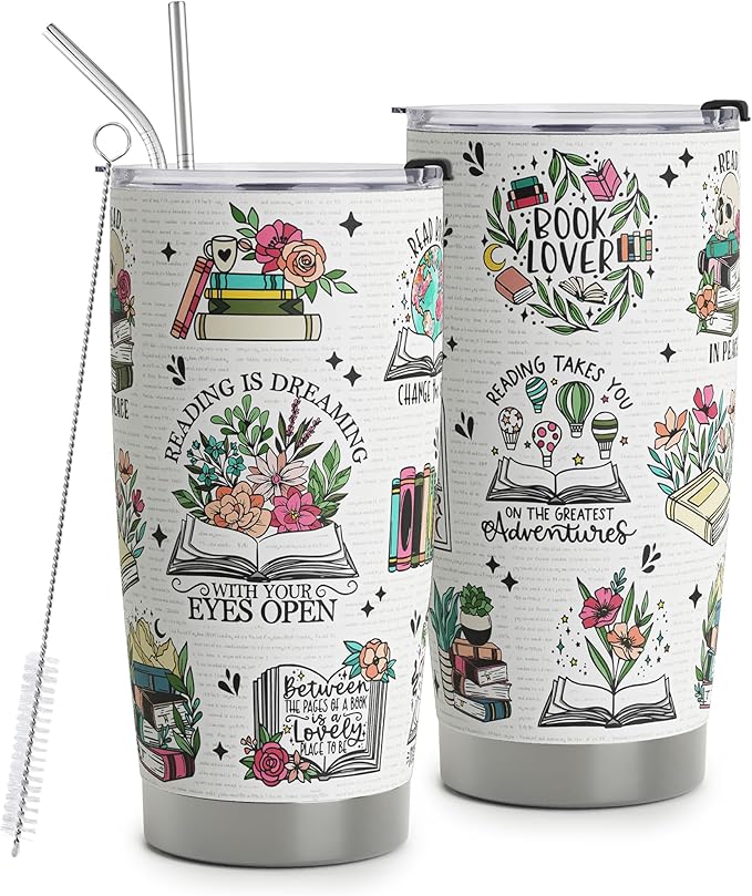 HOMISBES Book Lover Gifts for Women - Reading Tumbler Bookaholic Tumbler Gift for Her - Gift for Book worm - Tumbler for Book Nerd - Travel Tumbler 20oz