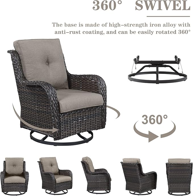 Belord Outdoor Furniture Wicker Conversation Sets - 7 Piece Patio Rattan Furniture Sets with Swivel Rocker Chairs Outdoor Sofa for Porch Deck Backyard Brown/Grey