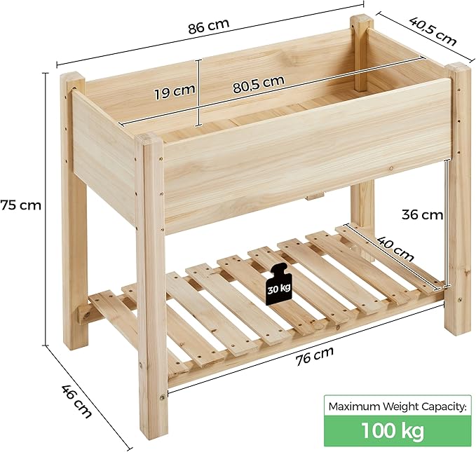 Topeakmart Raised Garden Bed Elevated 2 Tiers Wood Planting Bed Above Ground Planter Box for Vegetables Flowers Herbs Yard Outdoor, 34x18x30in