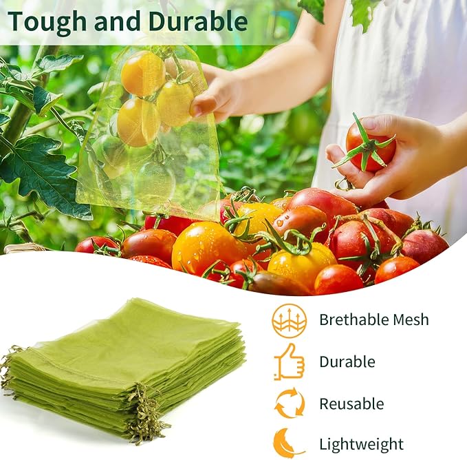 50 Pcs Fruit Protection Bags, 4×6 Inches Green Fruit Nets for Fruit Tree, Drawstring Mesh Cover Bags to Protect Vegetables Tomato Strawberry Garden (4×6 Inch)