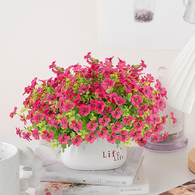 Artificial Flowers for Outdoors UV Resistant, 12 Bundles Fake Silk Flowers Outside Fade Resistant Faux Plants for Outdoor Planters, Window Box, Front Porch-Fuchsia
