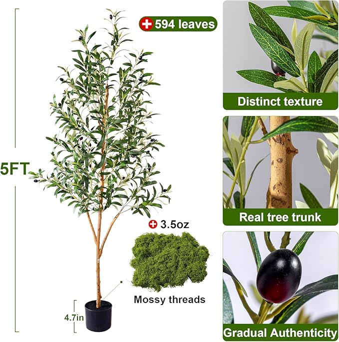 Tall Faux Olives Trees Large Artificial Olive Tree Indoor Outdoor Realistic Floor Plant Fake Flowers Plants for House Home Living Room Bedroom Office Front Porch Modern Farmhouse Boho Decor
