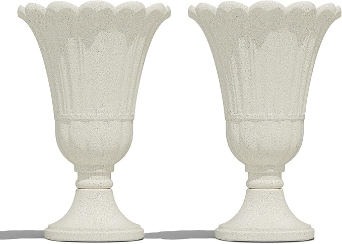 seethmi 23" Tall Planters for Outdoor Plants Set of 2, Planter with Drainage Holes and Petal Design, Large Outdoor Planters for Porch, Garden, Indoor, Beige