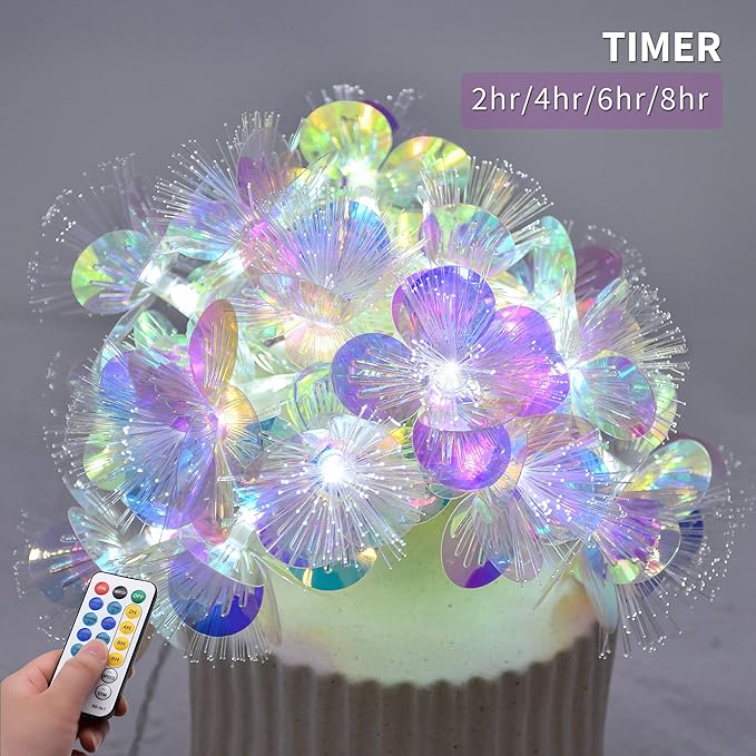 YOLIGHT Fiber Optic Flower String Lights Battery Operated with Timer, 13ft 20 LED Flower Garland Lights Fairy Lights for Room Table Wedding Christmas Easter Décor (White)