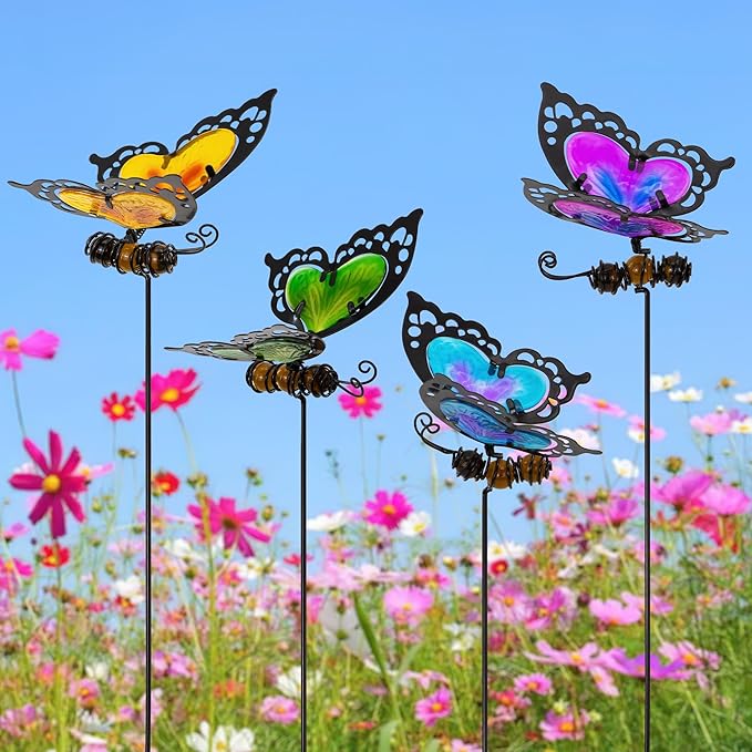 Voumsil Butterfly Garden Stakes,Kit Made of Glass and Metal,Colorful Butterfly Garden Decorations Can Make The Garden Full of Color and Vitality. (Mix)