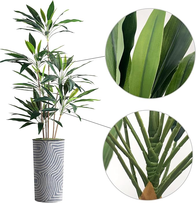 SIGNWIN Artificial Tree in Contemporary Geometric Pattern Planter, Fake Dracaena Tree Silk Tree for Indoor and Outdoor Home Decoration - 66" Overall Tall (Plant Pot Plus Tree)