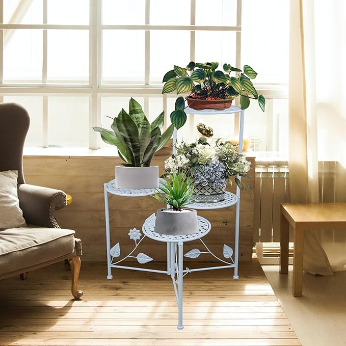 NAKUPE Plant Stand Indoor Outdoor, 3/4 Tier 30" Tall Metal Flower Pot Holder Shelves for Multiple Plants, Multi Tiered Planter Rack Display Shelf for Patio Garden Living Room Corner(White)