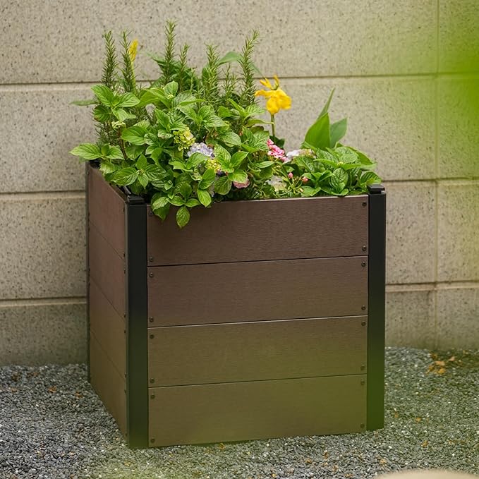 GarveeLife 25" x 25"x 23" Wood Look Raised Garden Bed Without Bottom, Outdoor Planter Box for Vegetables & Herbs, Durable Composite Deep Root Bed for Vegetables, Flowers in Backyard, Patio