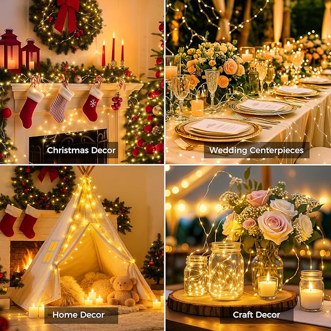 litogo 12 Pack 7FT 20 LED Fairy Lights Battery Operated, 3 Lighting Modes, Bulk Mini Twinkle String Lights Waterproof Silver Wire for Weddings Mason Jars Party Christmas Decorations-Warm White