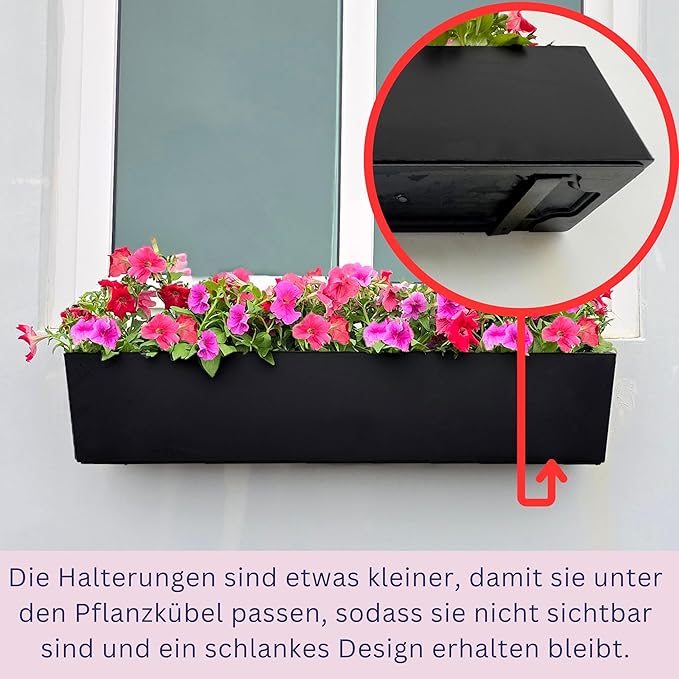 LaLaGreen Hanging Planter Boxes Outdoor (40 Inch, 2 Pack) Black Window Flower Box with Bracket, Large Rectangular Self Watering System Vertical Plant Container Wall Mounted Indoor Succulent Herb Decor