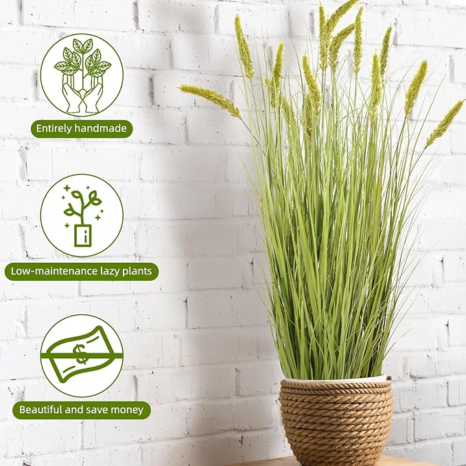 Ttranewsoo Green Onions Fake Plants,Artificial Plants Indoor, Fake Grass Decor Green Plant Fake Outdoor Flowers Fake Succulents,Artificial Tall Grass Plants with Pots House Decorative(47" 2 Pack)