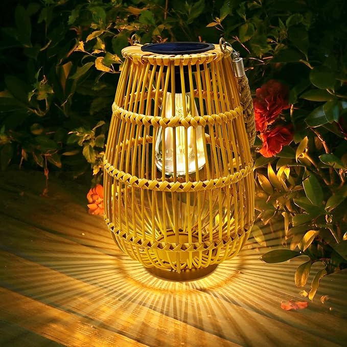 Solar Powered Lantern Outdoor Waterproof Hanging Rattan Lantern Lights Solar Lanterns Decorative Table Lamp for Garden,Yard,Patio,Porch,Trees,Lawn,Pathway,1 Pack