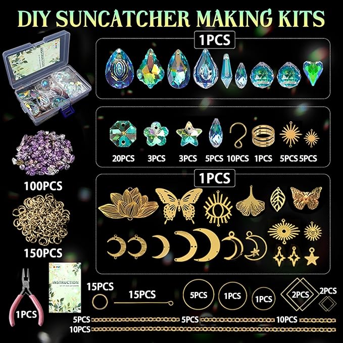 DIY Suncatcher Kit, 402pcs Sun Catchers Making Supplies, Art and Crafts Rainbow Maker for Adults Hanging Prism Sun Catcher with Crystals Indoor Outdoor Garden Party Decor
