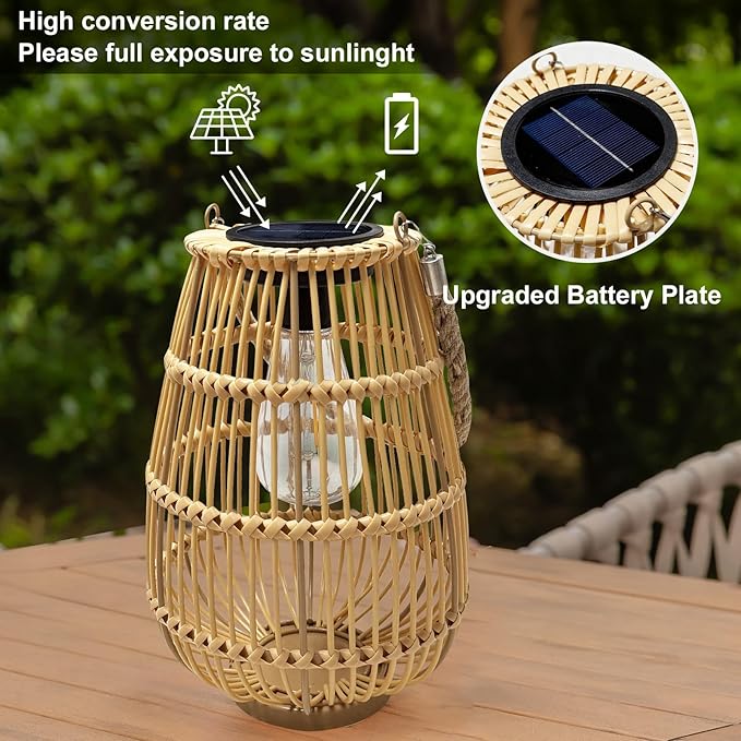 Solar Powered Lantern Outdoor Waterproof Hanging Rattan Lantern Lights Solar Lanterns Decorative Table Lamp for Garden,Yard,Patio,Porch,Trees,Lawn,Pathway,1 Pack
