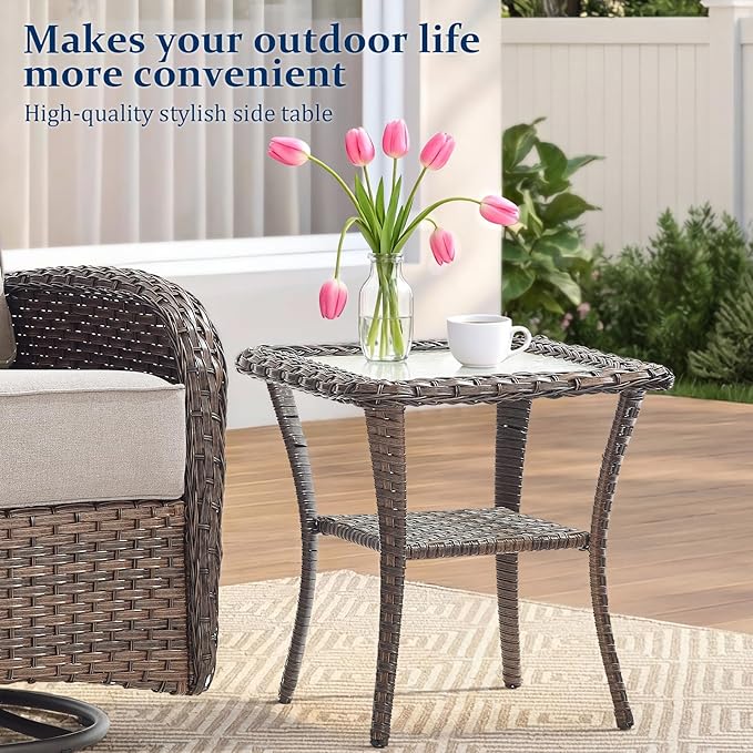 Outdoor Swivel Rocking Chair Patio Set (5-Piece), High-Back - Thick Cushion Swivel Rocking Chair Patio Set, All-Weather Wicker Patio Furniture Set, Suitable for Balcony Patios, Brown/Beige