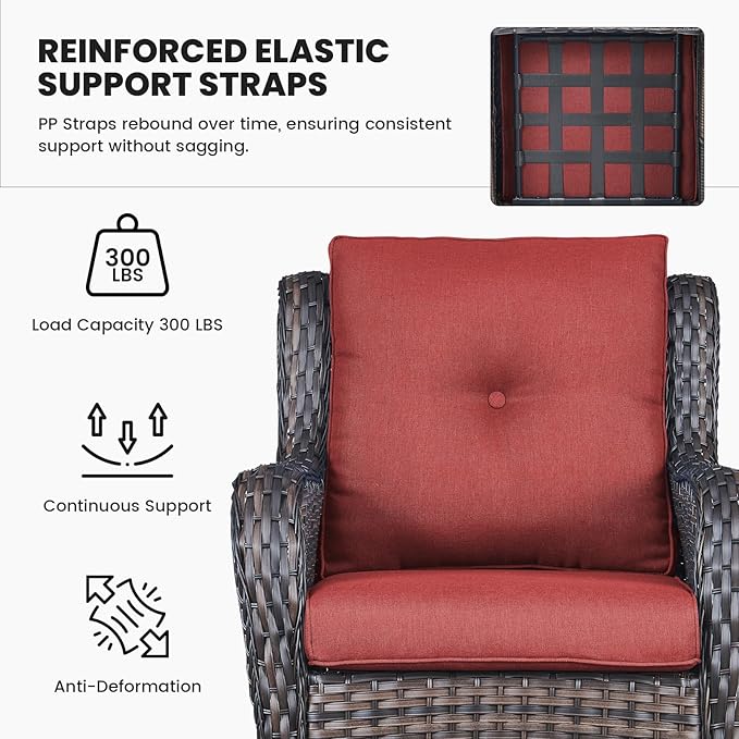Belord Patio Wicker Furniture 4 Pieces Outdoor Furniture Set Patio Sofa Set with Wicker Chairs and Coffee Table, Paito Conversation Set for Porch Garden Deck Balcony Poolside Grey Red