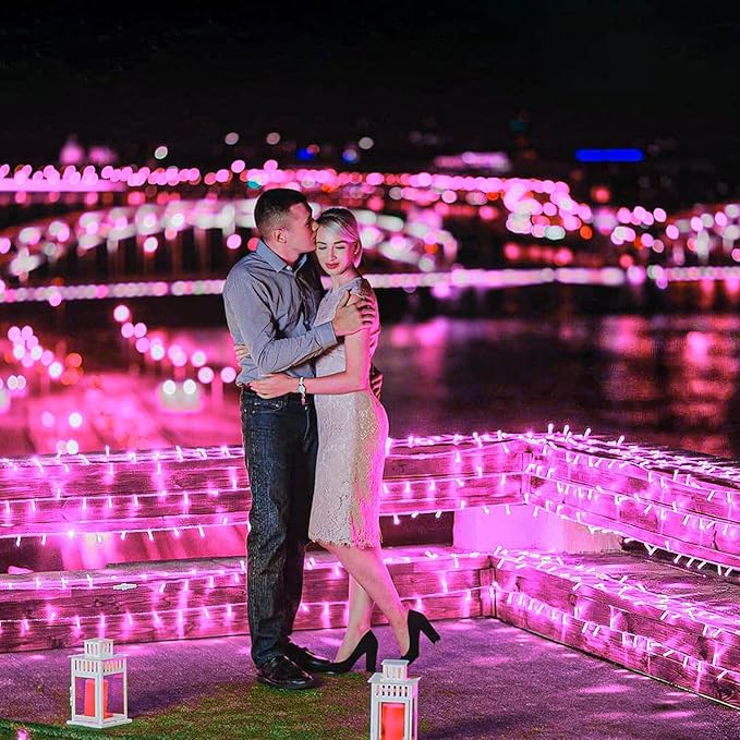 132 FT 400 LED Pink String Lights Indoor, Pink Valentines Day Lights with 8 Modes Clear Wire Waterproof, Plug in Fairy Lights for Bedroom Valentines Day Wedding Holiday Party Tree Decorations