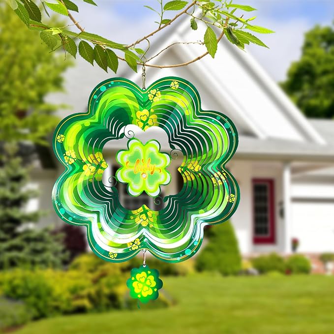 Spring Shamrock Metal Wind Spinners St Patricks Day Hanging Gifts for Women Mom Grandma,12inch Wind Spinner for Home Party Ornament Outdoor & Indoor Garden Decorations