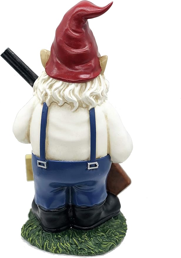 Gnome with Rifle Garden Statue, Go Away Lawn Gnome, Funny Angry Garden Decoration - 10.5 Inches