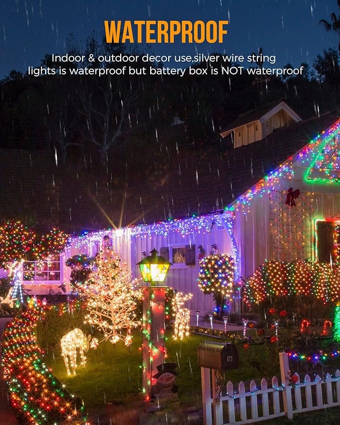 2Pack Battery Operated Fairy Lights, 10 Ft 120LEDs Firecracker String Lights Waterproof Silver Wire Starry Firefly Light for DIY Wreath Home Weeding Indoor Outdoor Christmas Decorations, Multicolor