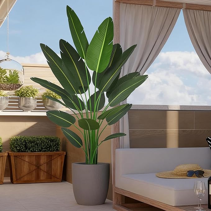 7FT Bird of Paradise Artificial Plant, 84" Tall Artificial Plants Indoor with 19 Realistic Leaves, Fake Floor Plant Faux Tropical Trees with Pot for Home Living Room Office Mall Indoor Decor