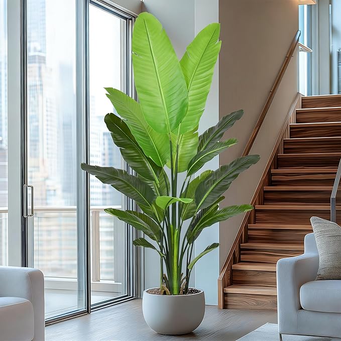 Bird of Paradise Plant Artificial 6ft - Tall Faux Plants Indoor with Realistic Trunks and 20 Vivid Leaves, 72 Inch Fake Tropical Floor Plants in Pot for Home Living Room Bedroom Office Indoor Decor
