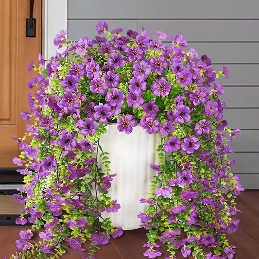 Artificial Hanging Flowers Plants for Outdoor Spring Summer Decoration, 2PCS Faux Silk Daisy UV Resistant Look Real for Outside Home Indoor Planter Porch Garden Yard Decor(Purple)