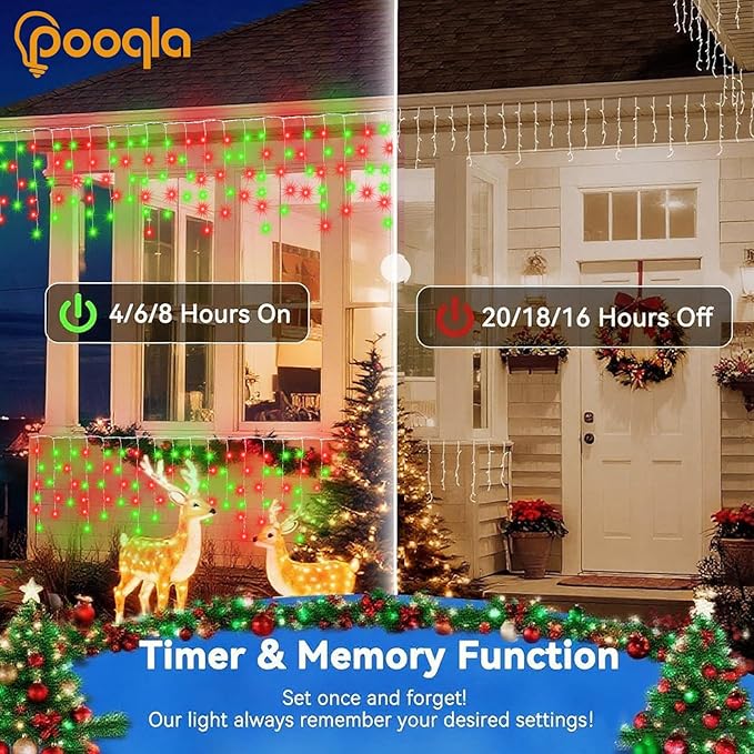 Pooqla Color Changing Icicle Lights with Remote, 35 Colors Christmas Icicle Lights, 300 LED 48FT RGB Waterproof Hanging String Lights for Roof Window Home Party Easter Valentine's Day Outdoor Decor