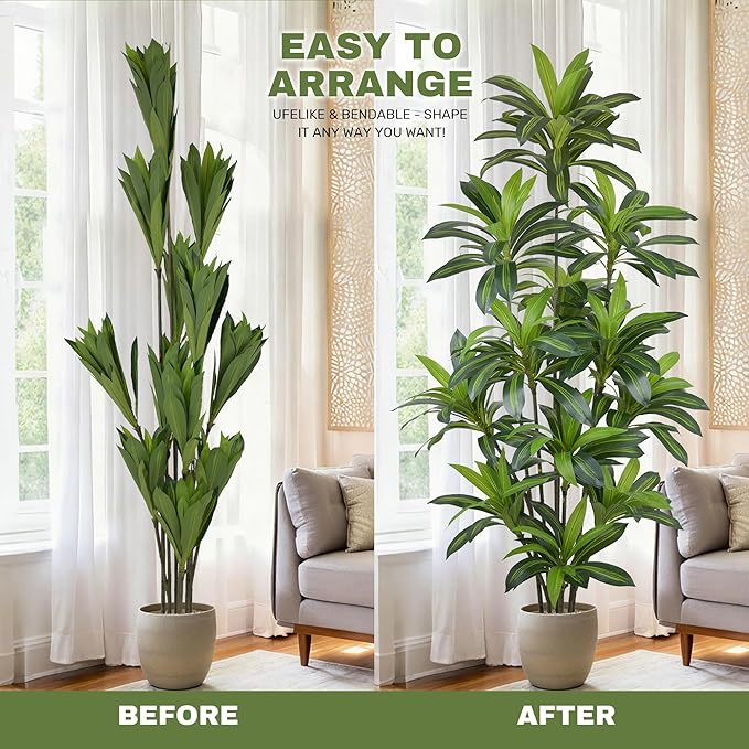 Artificial Dracaena Tree 8FT(96in) Tall Fake Plant with Realistic Green Leaves, Faux Floor Potted Artificial Trees for Home Office Living Room Decor Indoor Outdoor (8feet,1 Pack)