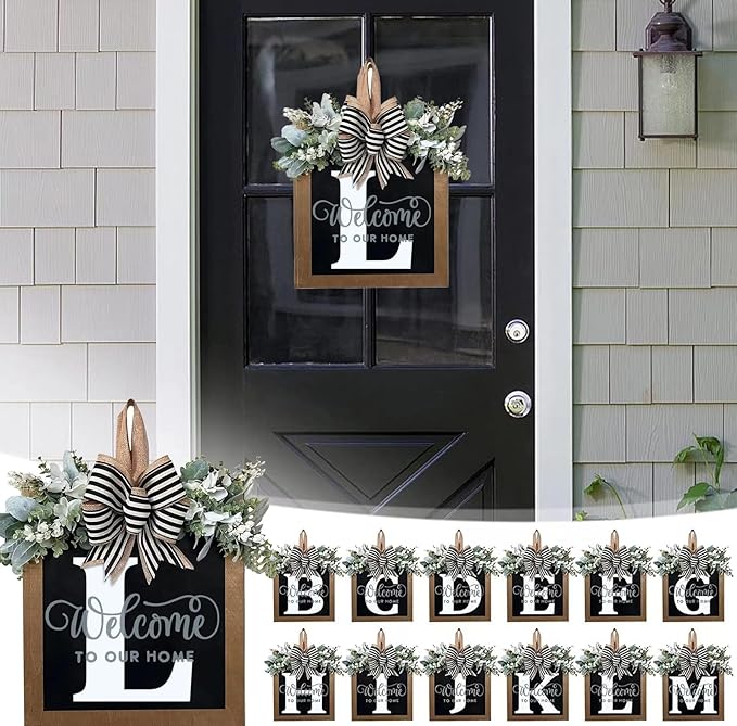 Last Name All Year Wreath, for Front Doors, Spring, Fall, 26 Last Name Letters All Year Round Wreaths, Suitable for Wedding Decorations, Home Porches, Farmhouses, Yards, Garden Decorations, Gifts (L)