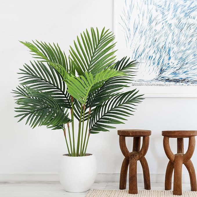 Yepdin Fake Palm Trees 4 Ft Artificial Tropical Silk Plant-Tall Faux Faux Areca Palm Plants,Tall Artificial Plants Indoors and Outdoors in Pot