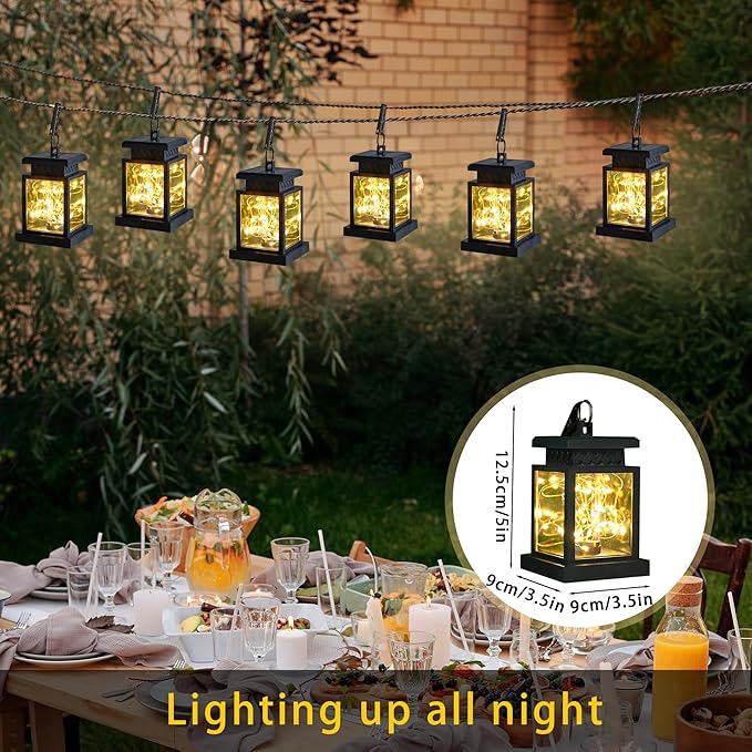 JHY DESIGN Set of 6 Solar Lantern Lights Outdoor Waterproof Solar Powered Table Lamp Hanging Lighting with Warm LED Fairy String Lights for Patio Garden Landscape Decoration Yard Lawn（with Clamp）