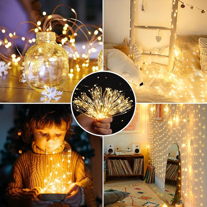 Mlambert 6 Pack 33FT Fairy Lights Battery Operated with Remote and Timer, Dimmable Waterproof 8 Modes Light for Bedroom Dorm Christmas-Warm White