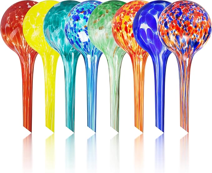Mission Gallery Plant Watering Globes Set of 8 - Small Self Watering Globes for Indoor & Outdoor Plants - Multicolored, Automatic, Glass Watering Bulbs for Daily Use, Plant Watering Devices
