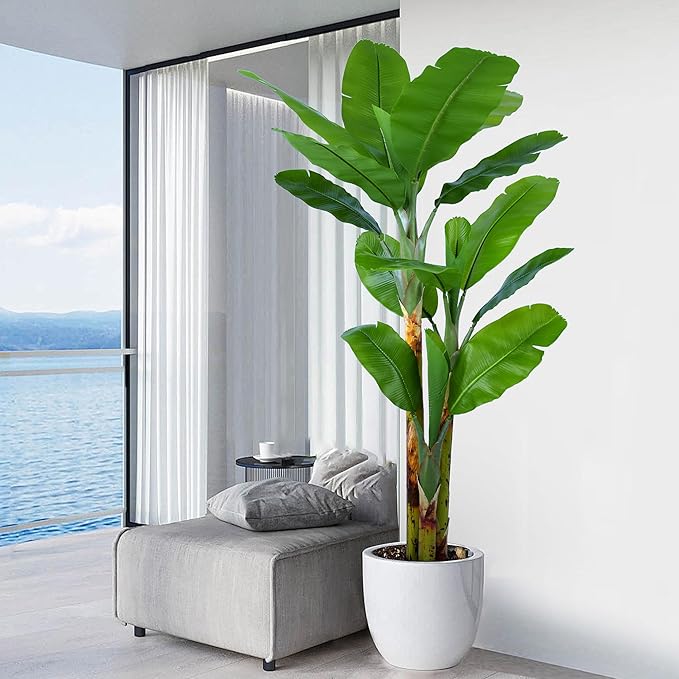 Artificial Banana Tree 7ft(84in) Tall Faux Banana Leaf Plant with 13 Leaves, Fake Realistic Tropical Plants Perfect for Home Garden Yard Patio Living Room Decor Indoor (7feet,1Pack)