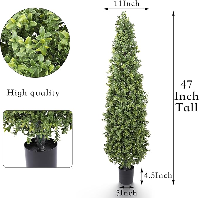 Yuwinron Artificial Boxwood Topiary Tree 4FT Fake Topiary Tree Faux Potted Topiary Plant for Porch Home Garden Decor 2Pack