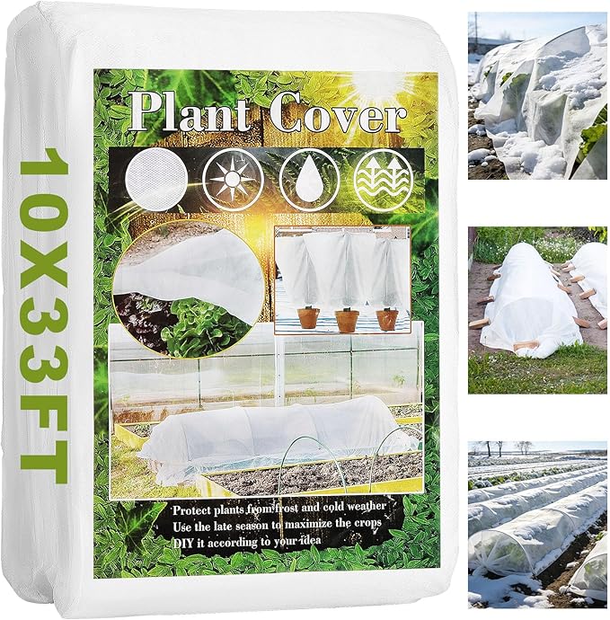 WiMas Plant Covers Freeze Protection, 10x33FT Reusable Thickened Winter Floating Row Covers, Frost Cloth Blanket Shade Cloth Garden Fabric Plant Cover for Raised Beds Vegetables Insect Winter Frost