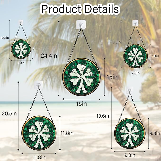 QZQCBLC Stained Glass Window Hanging Green Clover 7.8" - Suncatcher Door Garden Sun Catcher Home Ireland Decor Birthday Mother's Day St Patrick's Day Gifts for Mom Men Woman Wife Friend