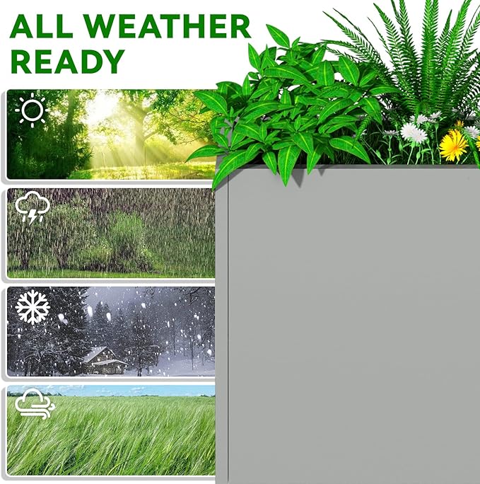 NUWJBYE Tall Metal Planter Box, 30" L x 10" W x 24" H Large Outdoor Planters with Drainage & Adjustable Shelf, Heavy Duty Steel Rectangular Planter for Patio, Balcony, Indoor(Gray)