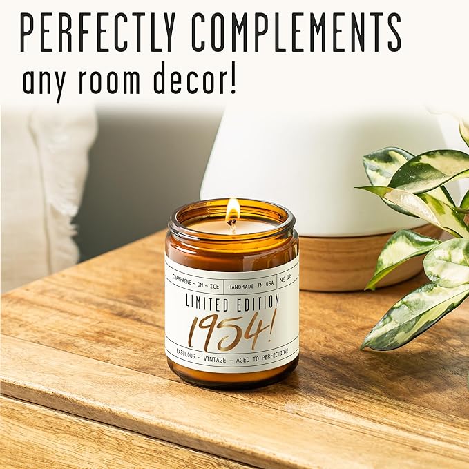 72nd Birthday Gifts for Women - 'Limited Edition 1954' Soy Candle, w/Champagne on Ice I 72nd Birthday Gift for Her Ideas I 9oz Reusable Jar, 50Hr Burn, Made in USA