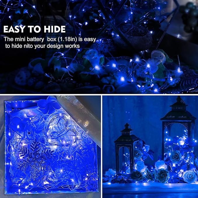 AIKEI 6 Pack LED Fairy Lights Battery Operated, Mini String Lights Waterproof 7FT 20 Led Firefly Starry Lighting for Wedding Party Bedroom Garden Halloween Christmas Inodoor Outdoor Decorations Blue