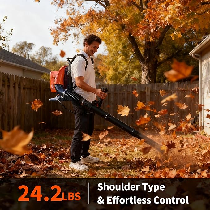 66CC Backpack Blower, 4-HP 2-Cycle Gas Leaf Blower with 880 CFM & 320 MPH, Backpack Leaf Blower, Powerful Clearing Performance for Wet Leaf & Debris Clean & Snow Removal
