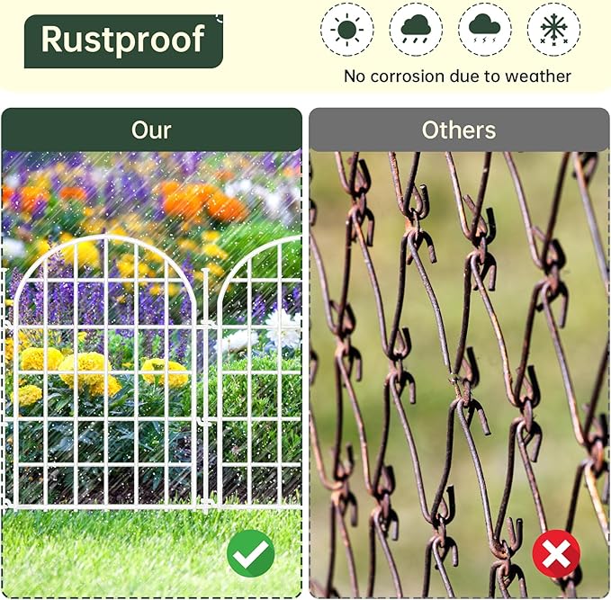 26ft(L) x 17in(H) Panels Garden Fence, 12 Panels Arched No Dig Fence, Decorative Animal Barrier Fencing with Ground Stake, Rustproof Metal Garden Edging Border for Dog, Outdoor Patio Decor, White