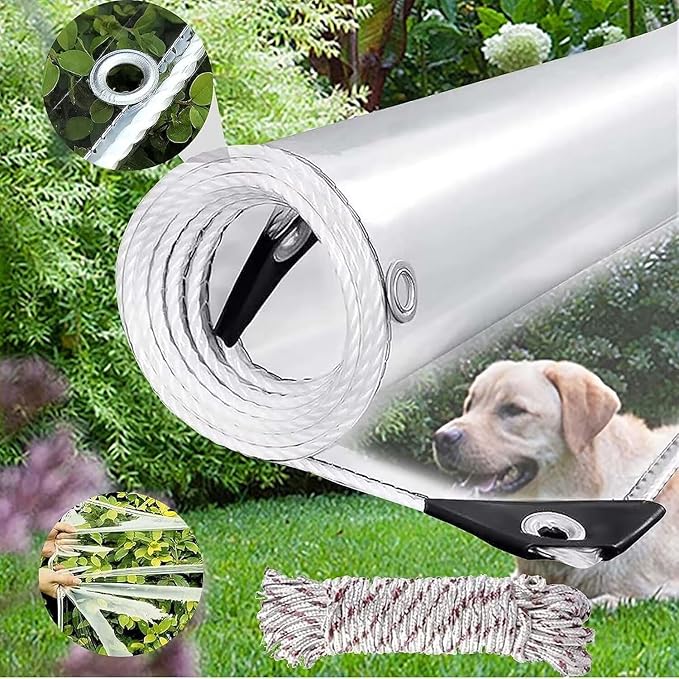 8x8ft Clear Tarp with Grommets, Transparent Heavy Duty Waterproof Tarpaulin Cover with Reinforced Edge,14Mil Thickened Tear Resistant Waterproof PVC Vinyl Tarp for Patio,Camping,Greenhouse Outdoor