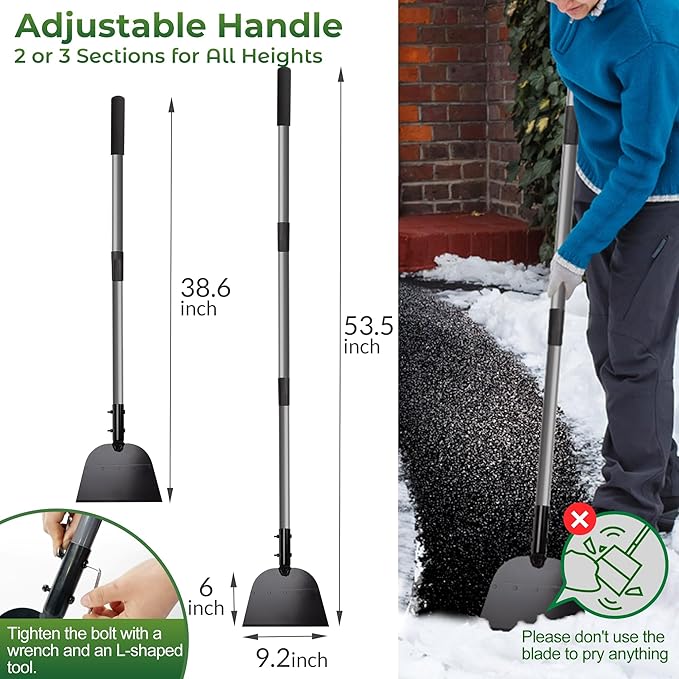 Walensee Metal Snow Shovel 54”, Heavy Duty Floor Scraper & Ice Scraper, Flat Shovel for Driveway Sidewalk Garden Deck, Manual Push Plow for Snow Ice & Weed Removal, Back-Friendly Tool for Seniors