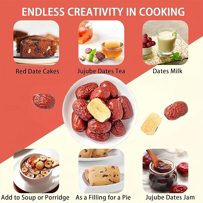 Jujube Red Dates,12.3 oz/350g, 红枣(hongzao)Dried Fruit No Sugar Added, Big Red dates, Not Very Dry, Soft and Chewy, Fluffy Mouthfeel, Thick Pulp, Thin Skin, Small Pit, Hiking Snacks, Improve Mood and Sleep